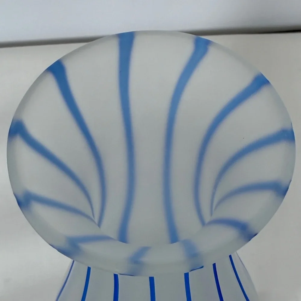Vtg Pier 1 Satin Glass Vase Cobalt Blue Vertical Stripes Satin Finish 8.25 inch